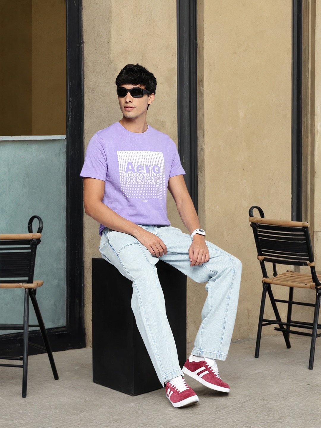 

Aeropostale Men Brand Logo Printed Pure Cotton T-shirt, Lavender