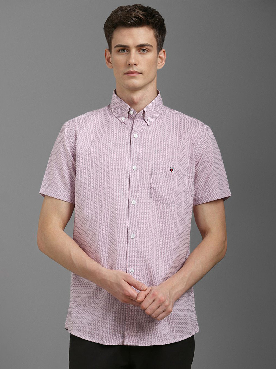 

Louis Philippe Sport Men Slim Fit Micro Ditsy Printed Cotton Casual Shirt, Pink