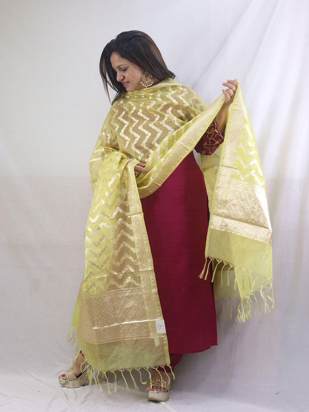 

Luxurionworld Geometric Woven Design Organza Dupatta, Yellow