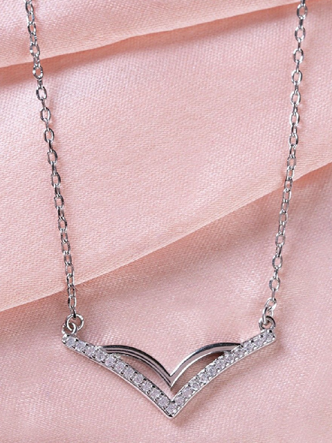 

De Flossy Silver 925 Sterling Silver Artificial Stone Studded Chain