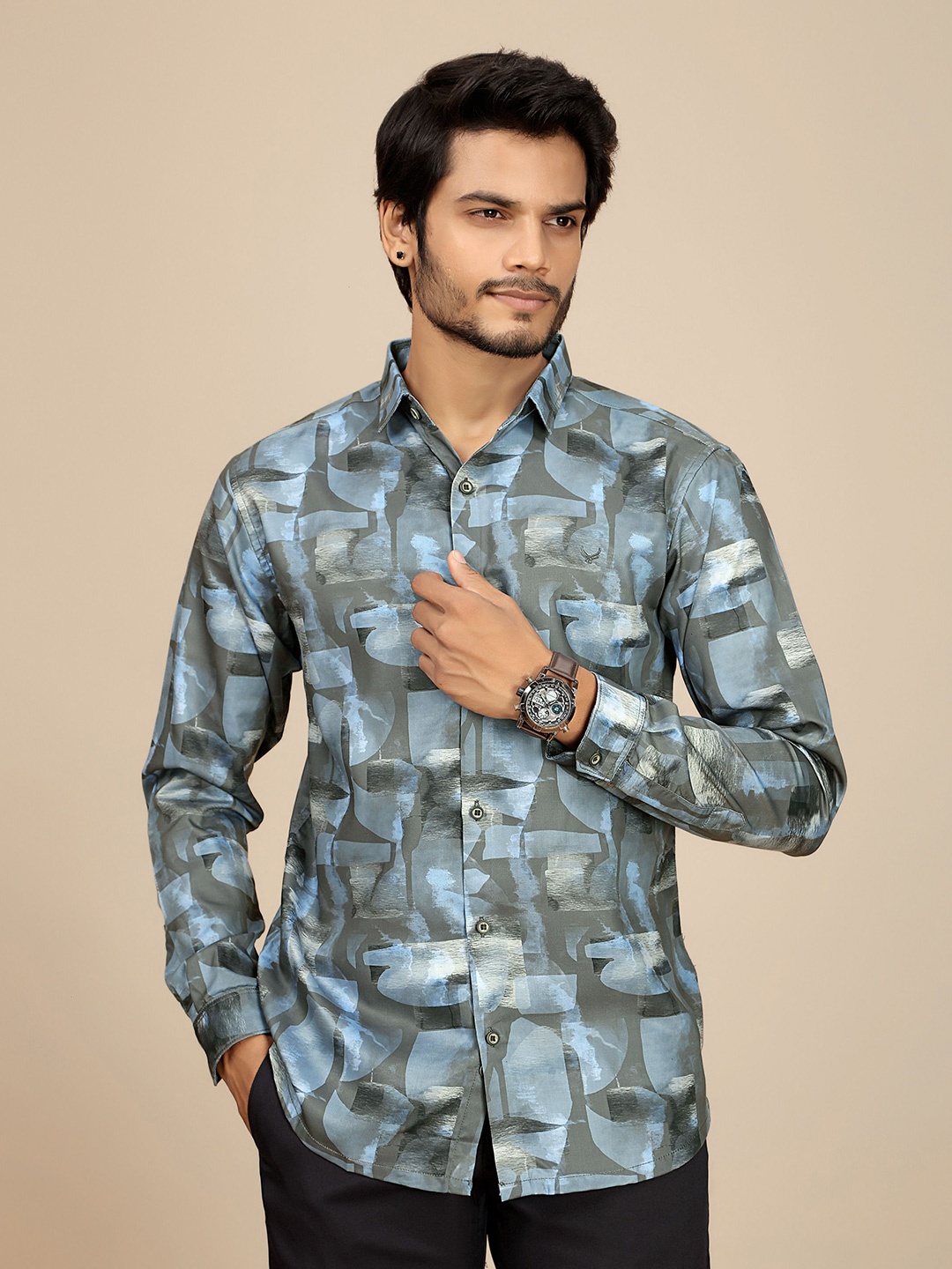 

JOSE N POSE Men Premium Tailored Fit Spread Collar Abstract Printed Casual Shirt, Grey