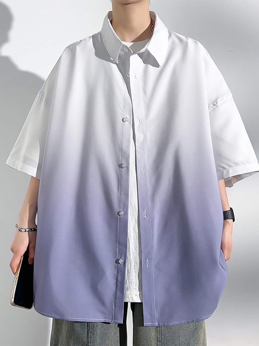 

StyleCast x Revolte Men Oversized Fit Spread Collar Dyed Casual Shirt, White