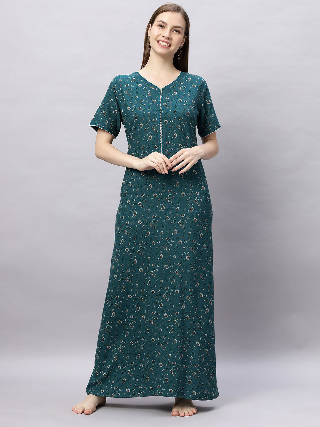 

QUIRA Women Printed Nightdress, Green