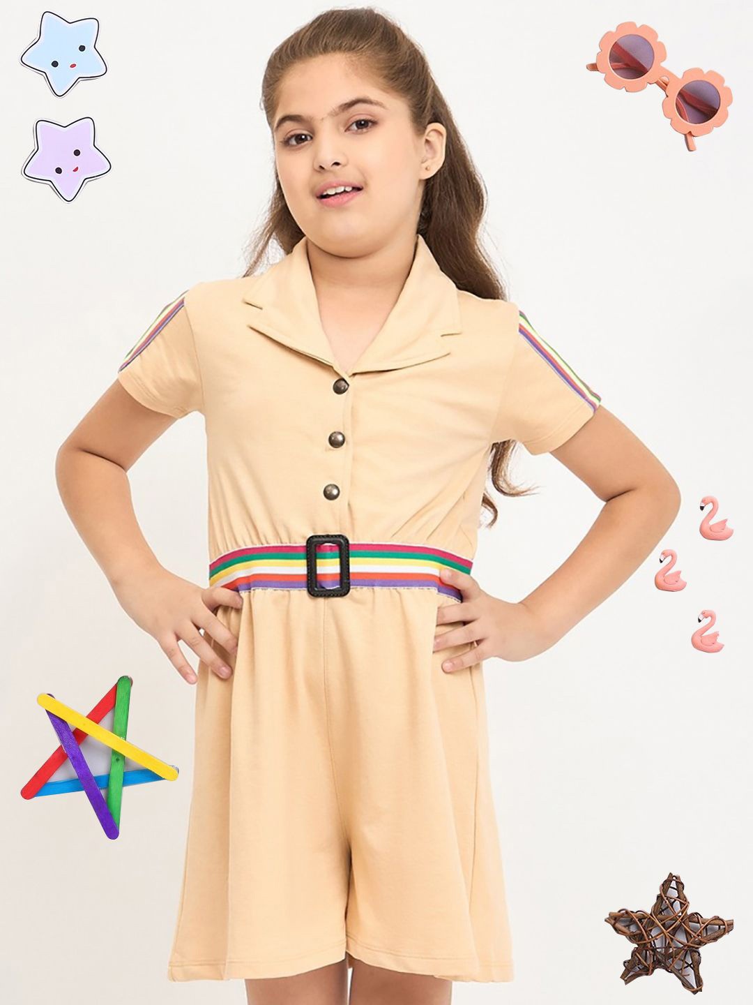 

PAMPOLINA Girls Cotton Shirt Dress, Beige