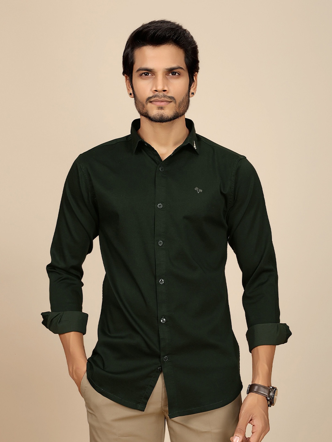 

JOSE N POSE Men Premium Tailored Fit Spread Collar Solid Satin Casual Shirt, Green