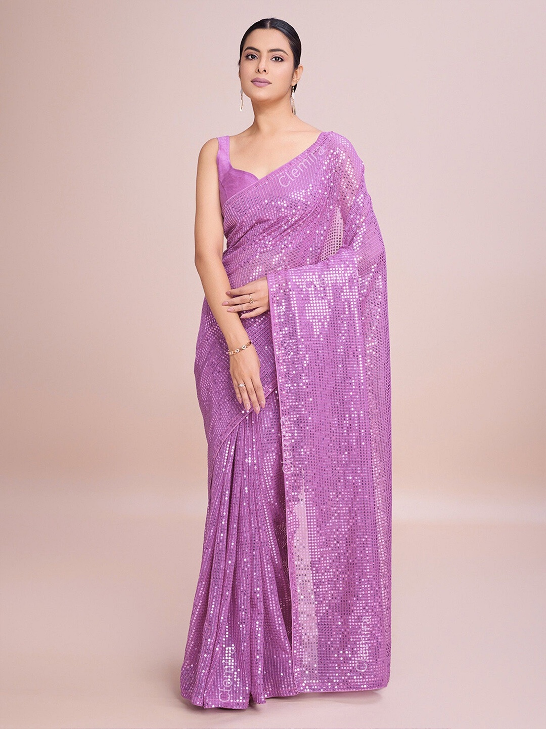 

FashionsEye Embellished Sequinned Pure Georgette Saree, Mauve