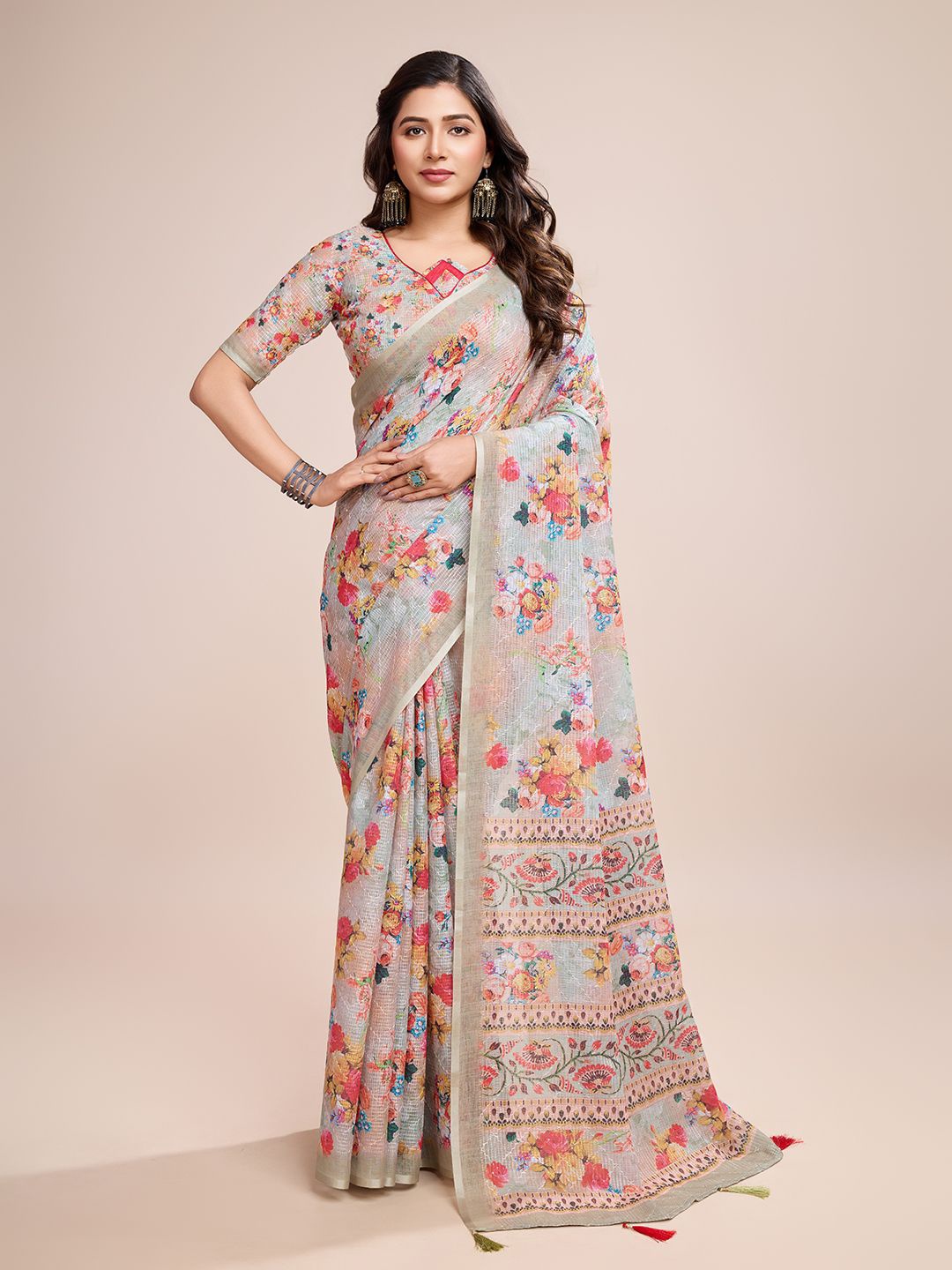 

SHRIMAY Floral Saree, Grey