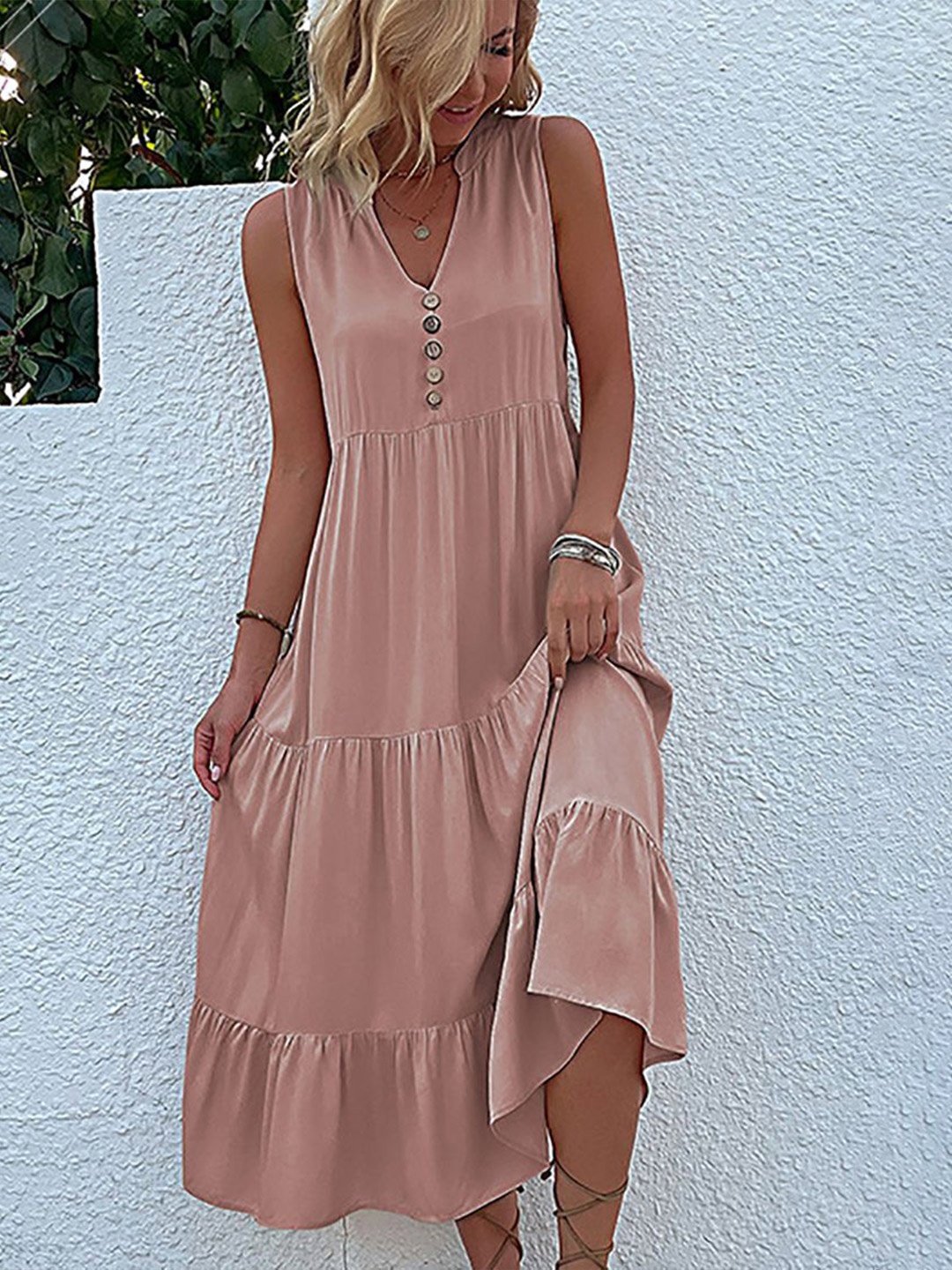 

StyleCast x Revolte Women Layered A-Line Midi Dress, Pink
