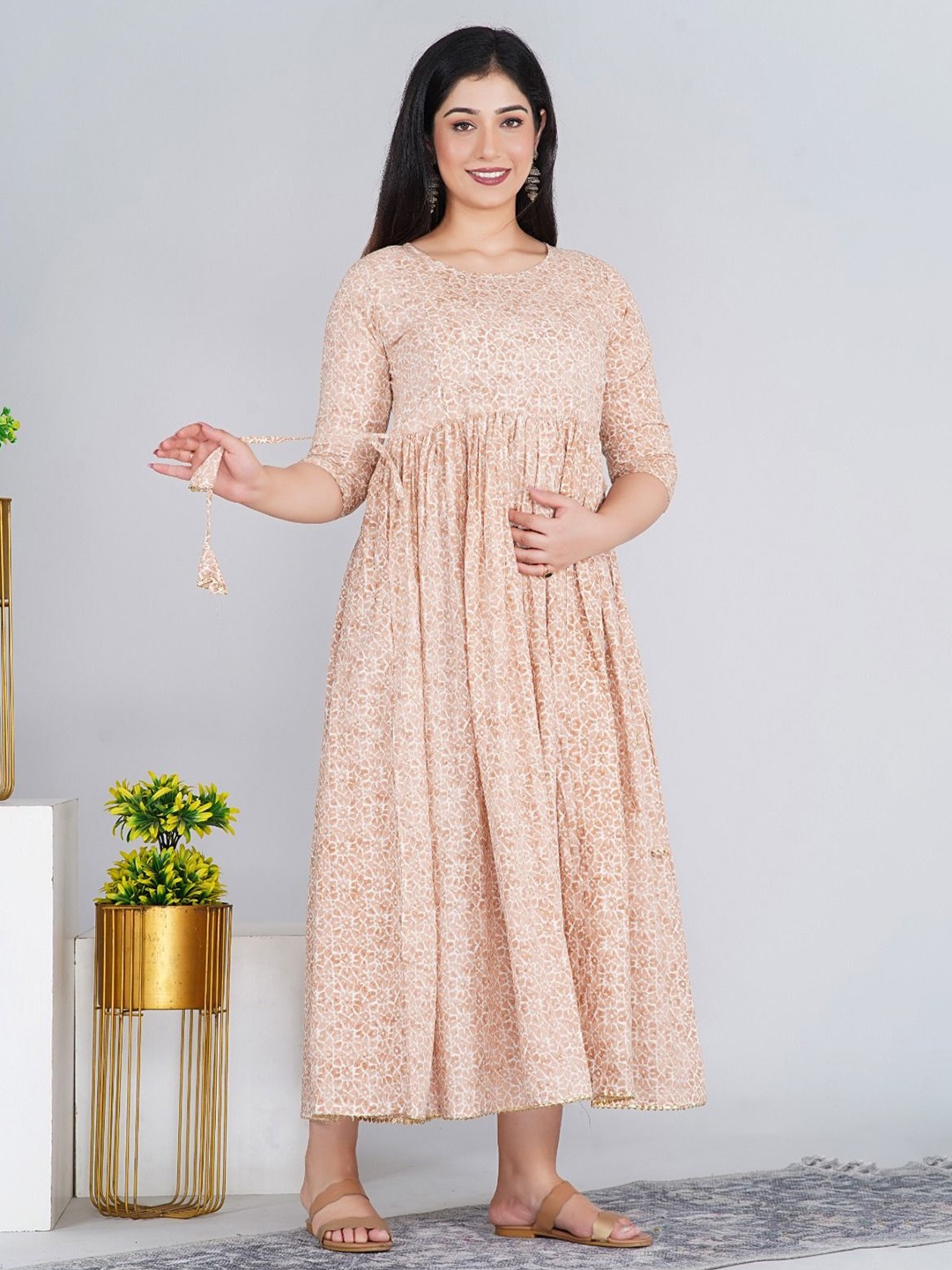 

Pristyle Women Printed Maternity Maxi Midi Dress, Cream