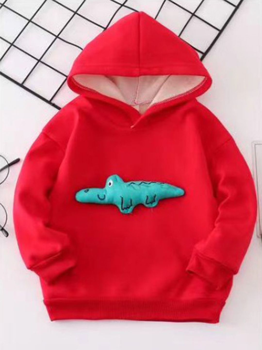 

Bold N Elegant Kids Printed Hooded Sweatshirt With Applique Details, Red