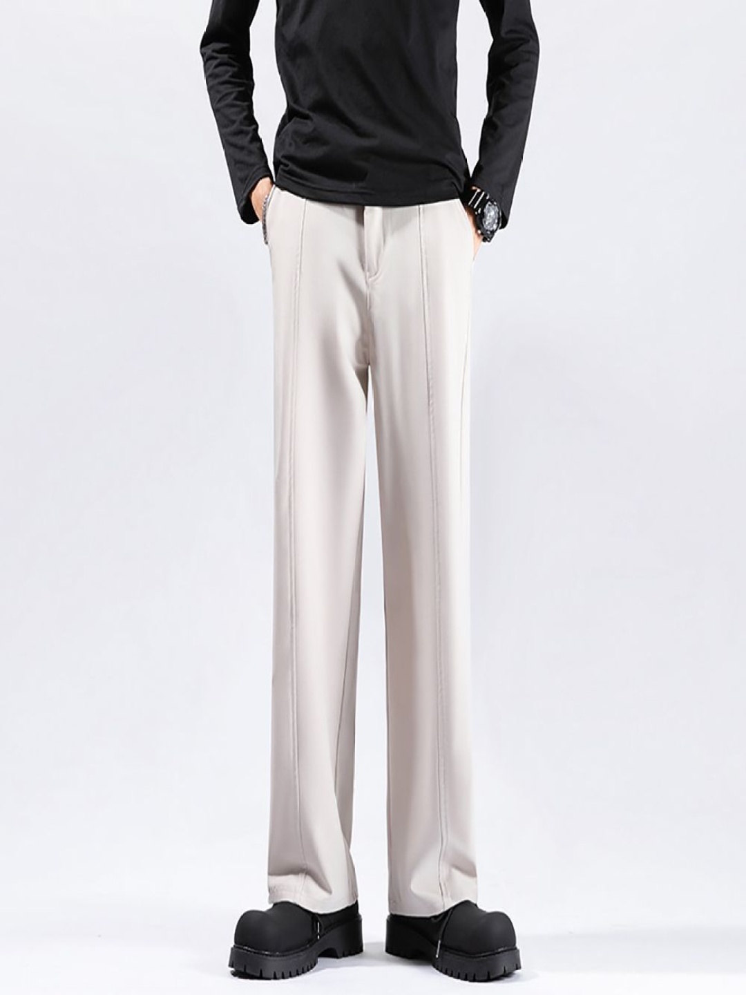 

StyleCast x Revolte Men Straight Fit Easy Wash Pleated Trousers, Khaki
