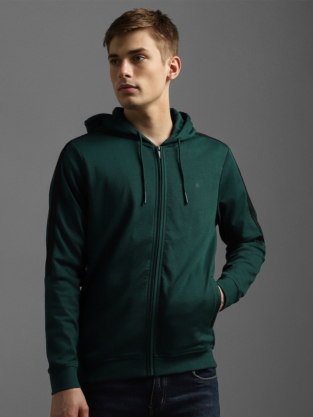 

Louis Philippe Sport Men Hooded Front-Open Sweatshirt, Green