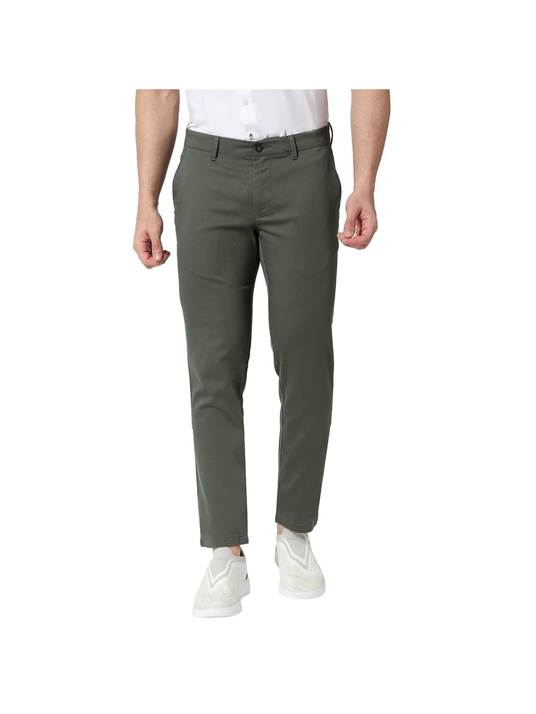 

Basics Men Tapered Fit Mid-Rise Cotton Trousers, Olive