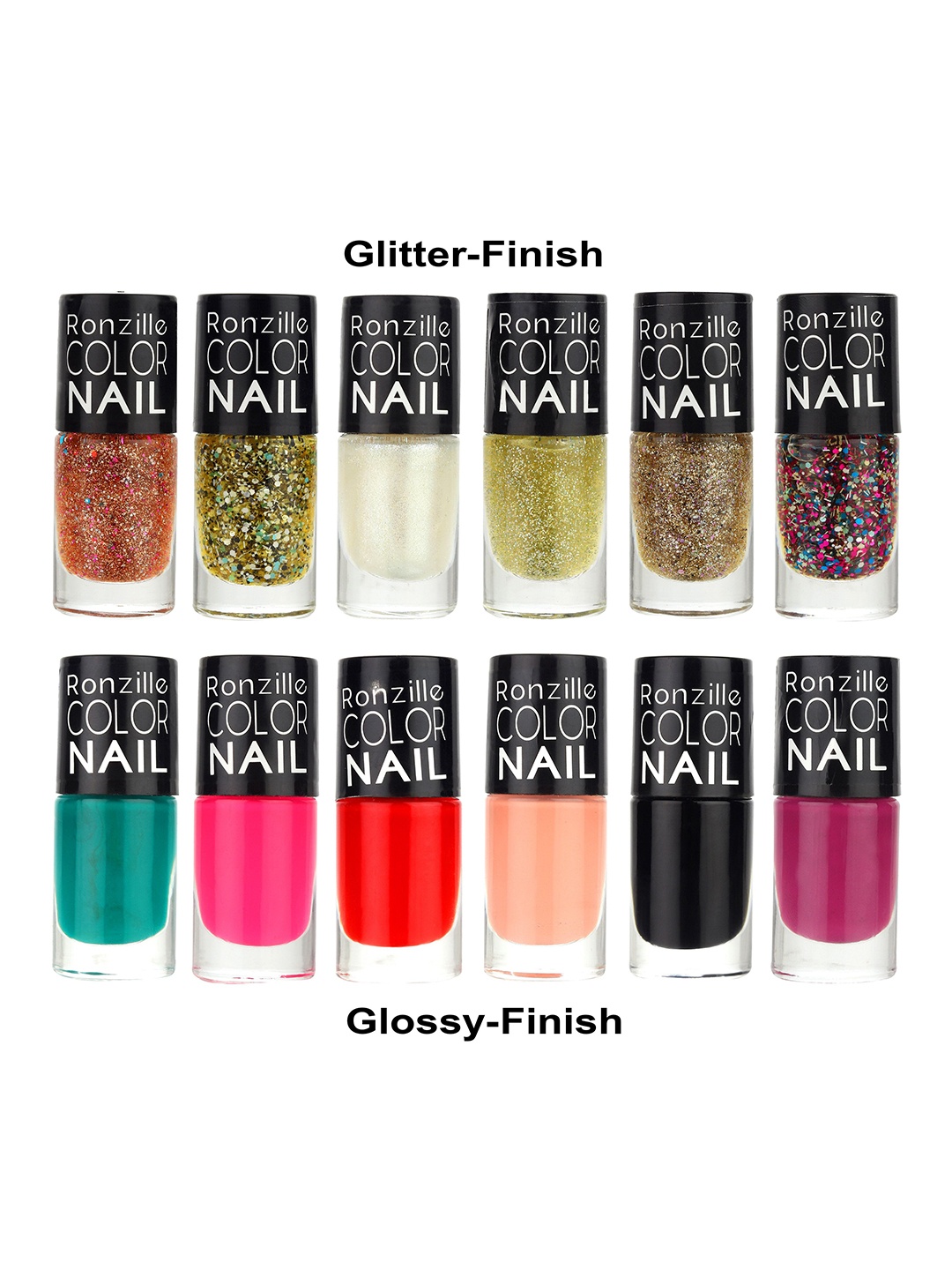 

Ronzille Set Of 12 Glossy & Glitter Nail Polish - 6.5 ml Each - Combo G, Brown