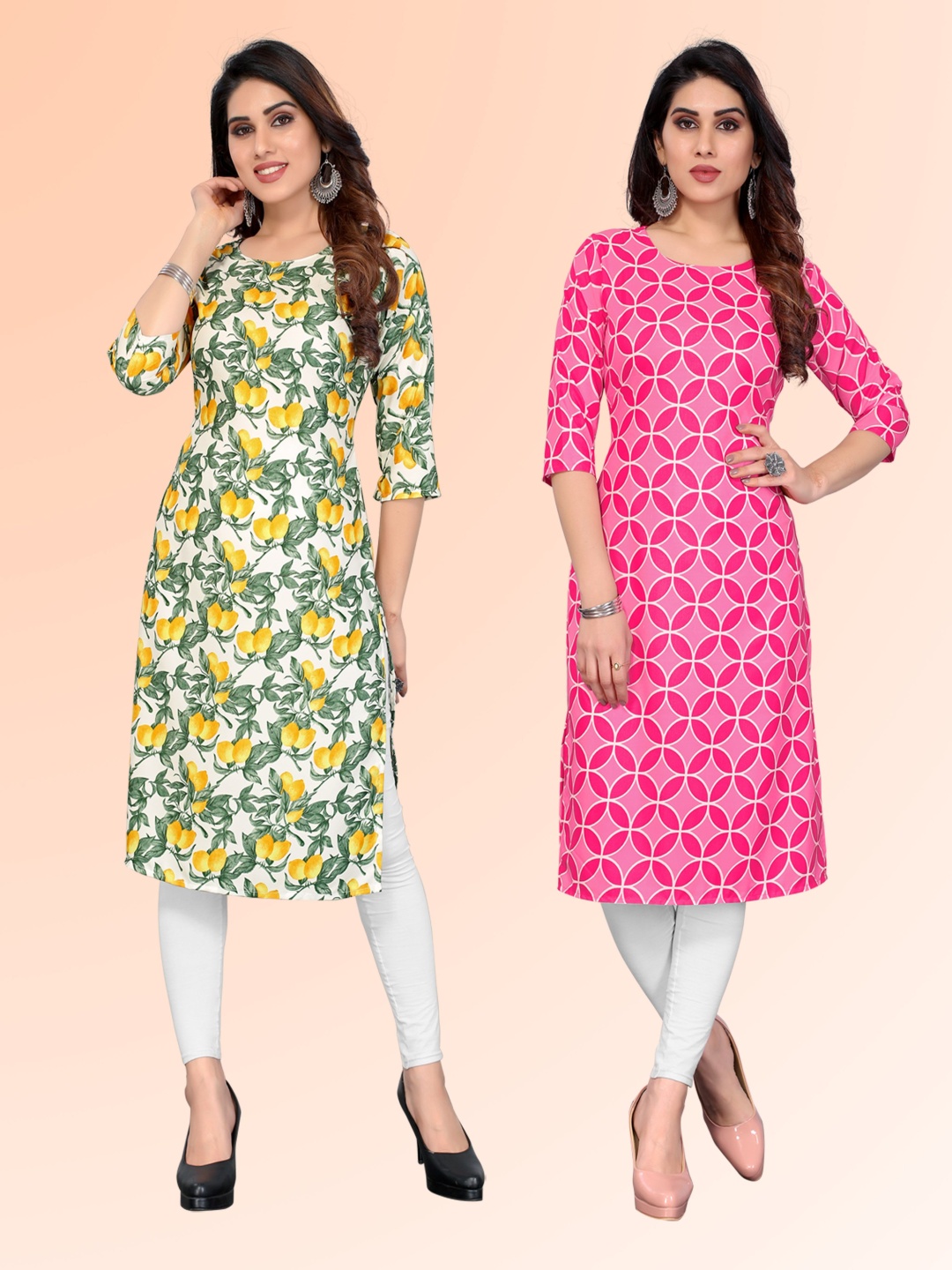 

KETAKI FASHION Selection Of 2 Floral Printed Round Neck Kurtas, Multi