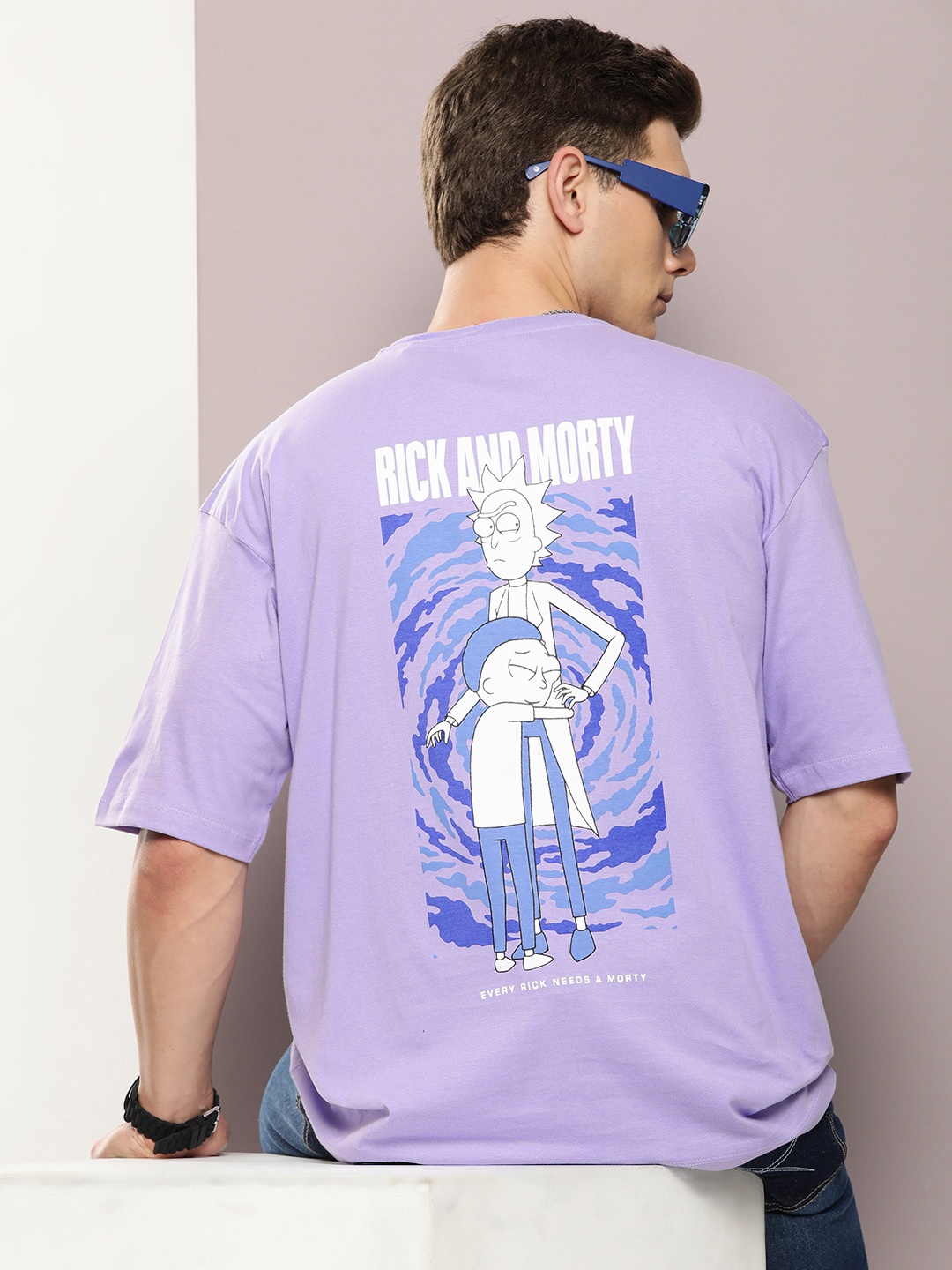 

Kook N Keech Pure Cotton Graphic Printed Drop-Shoulder Sleeves Oversized T-shirt, Lavender