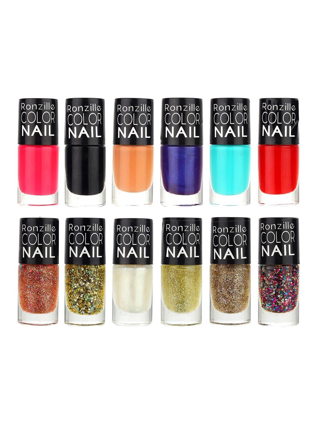 

Ronzille Set Of 12 Matte & Glitter Nail Polish - 6.5 ml Each - Combo F, Pink