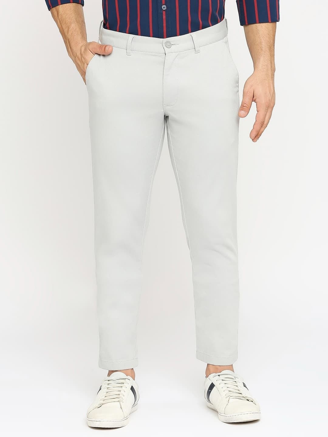

Basics Men Tapered Fit Cotton Trousers, Grey
