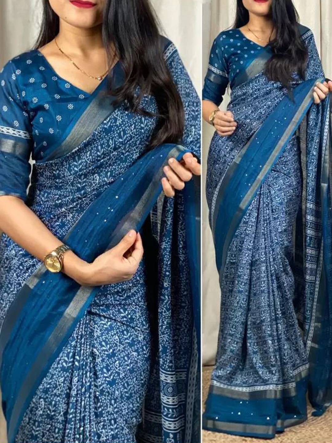

SAADHVI Floral Zari Art Silk Designer Saree, Blue