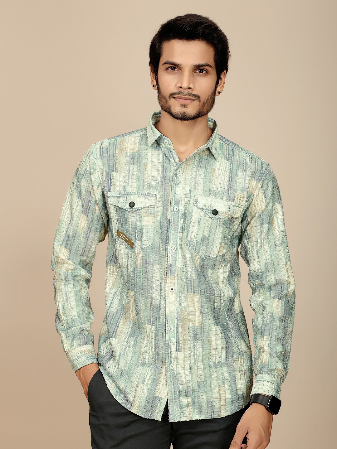 

JOSE N POSE Men Premium Tailored Fit Opaque Checked Casual Shirt, Sea green