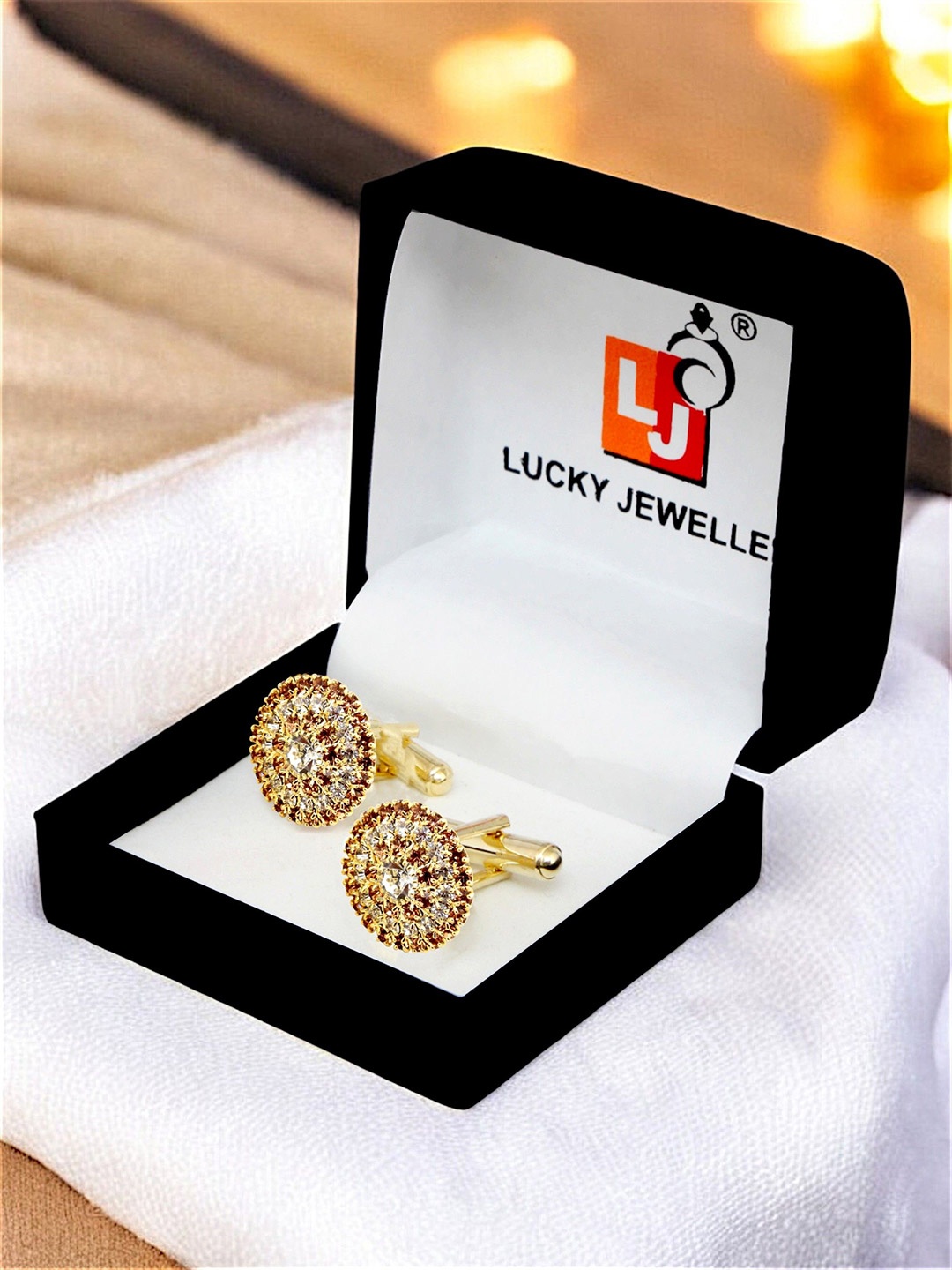

LUCKY JEWELLERY Men Embellished Cufflink, Gold