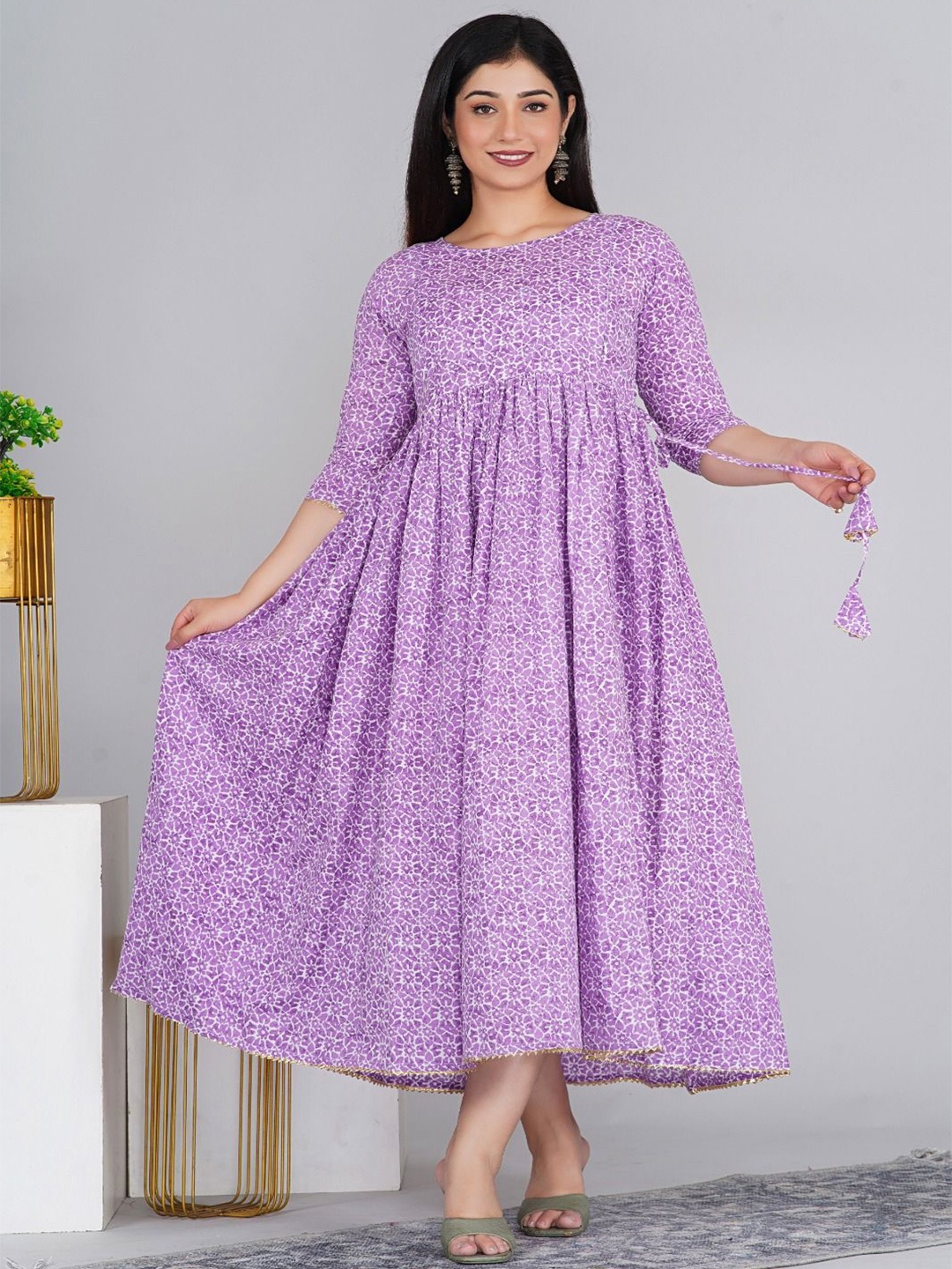 

Pristyle Women Ethnic Motifs Printed Maternity Maxi Dress, Purple