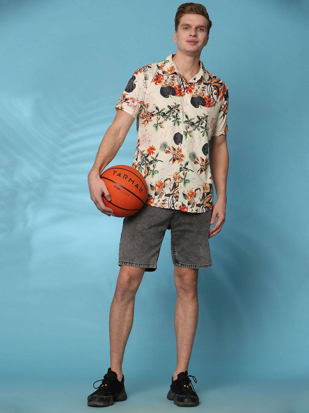 

Moda Rapido Men Standard Fit Spread Collar Floral Printed Casual Shirt, Cream