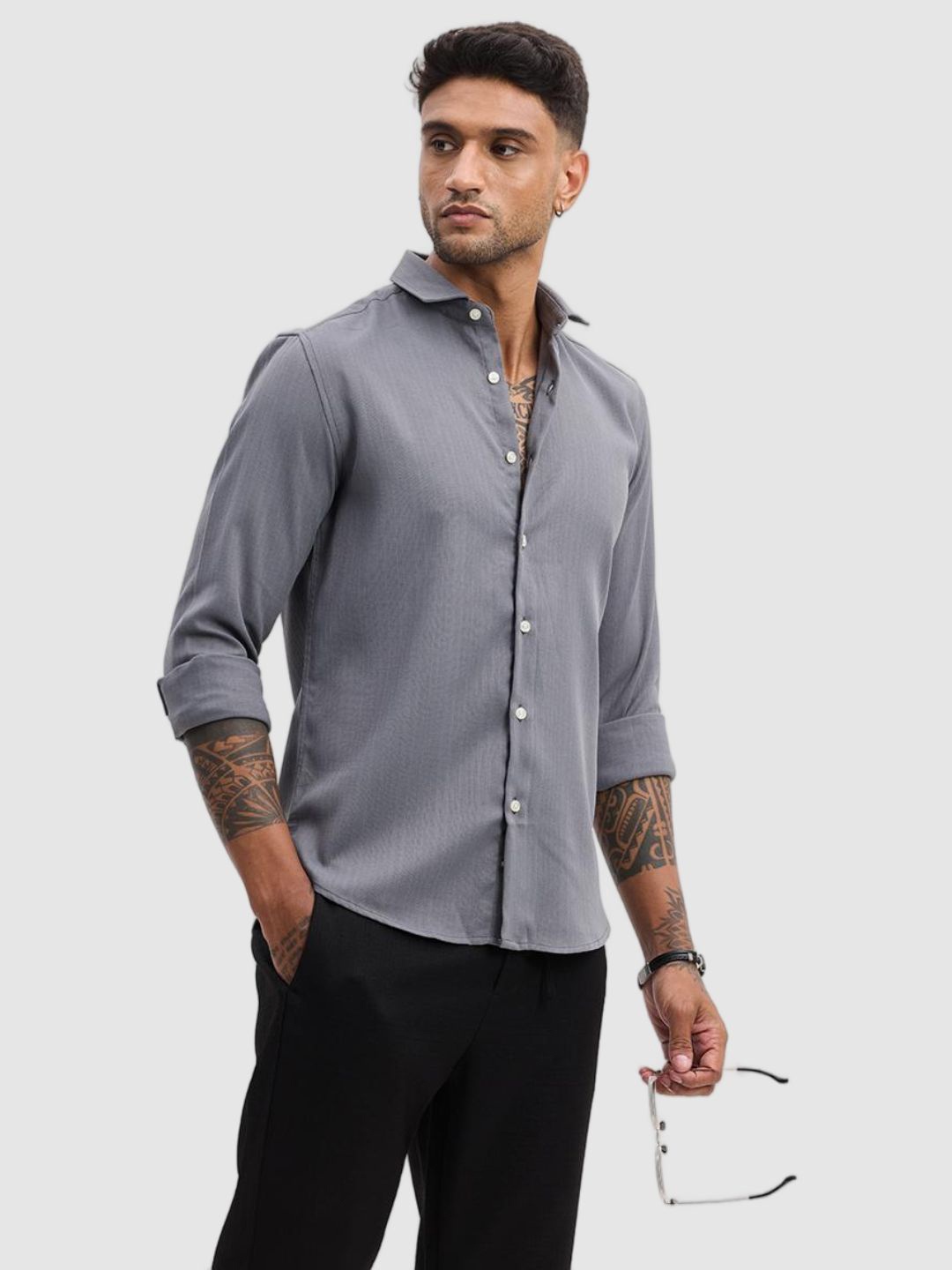 

Snitch Men Smart Fit Spread Collar Textured Casual Shirt, Grey