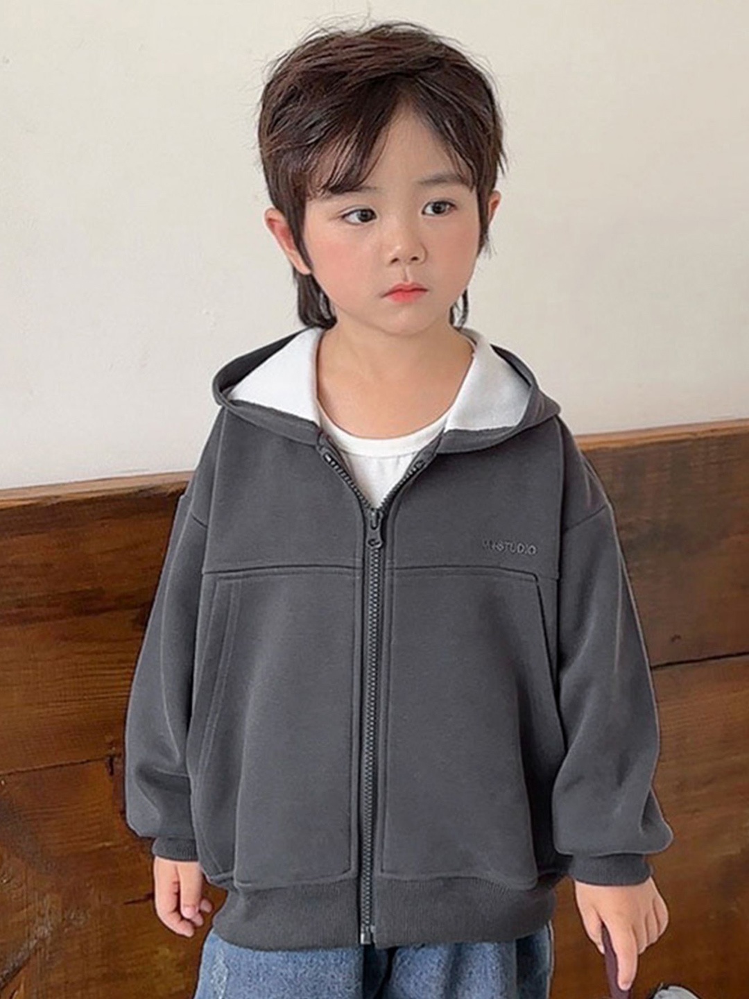 

LULU & SKY Boys Hooded Front-Open Sweatshirt, Grey