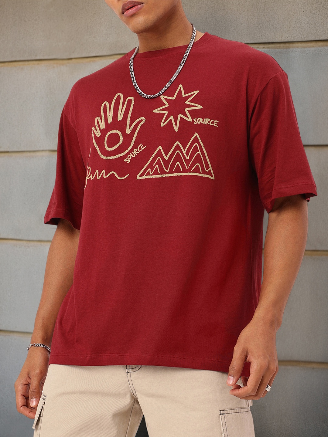 

Kook N Keech Urban Core Printed Relaxed Fit T-shirt, Maroon