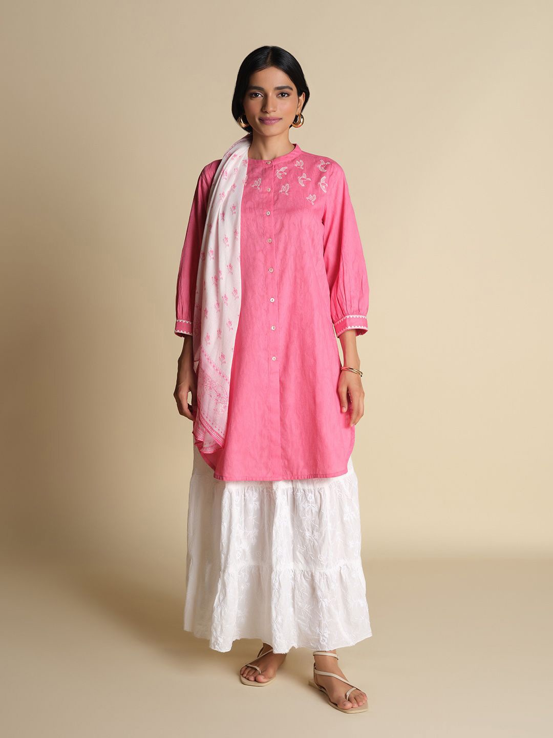 

Global Desi Women Embroidered Pure Cotton Tunic, Pink