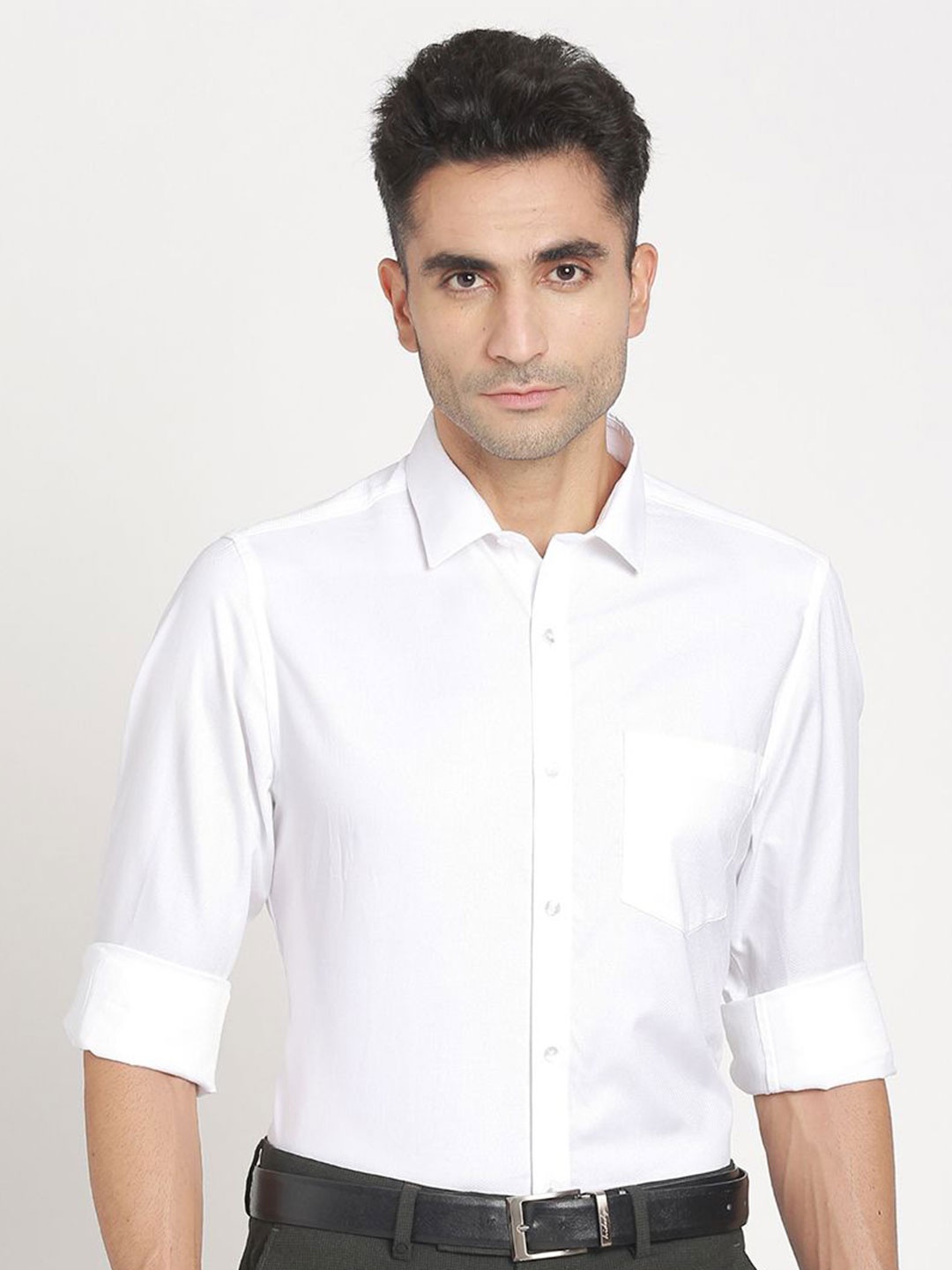 

Turtle Men Standard Slim Fit Spread Collar Solid Cotton Formal Shirt, White