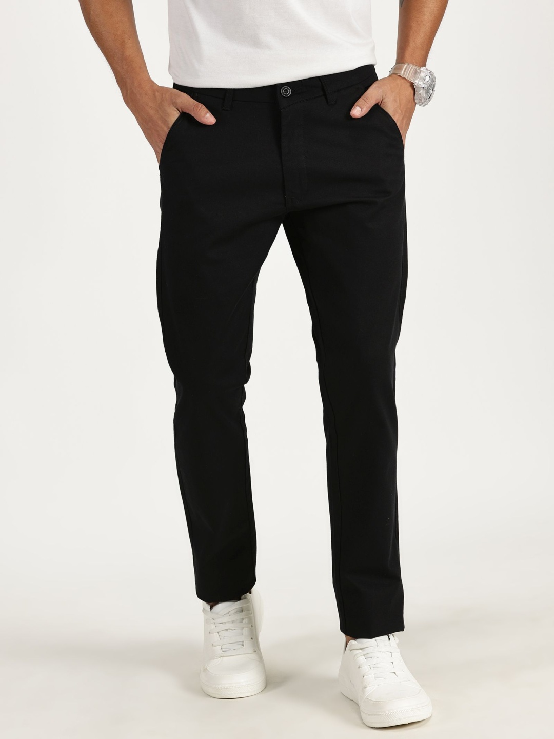 

RAVINIK Men Classic Straight Fit Trousers, Black