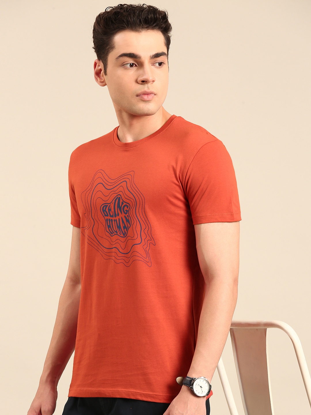 

Being Human Typography Printed Pure Cotton T-shirt, Rust