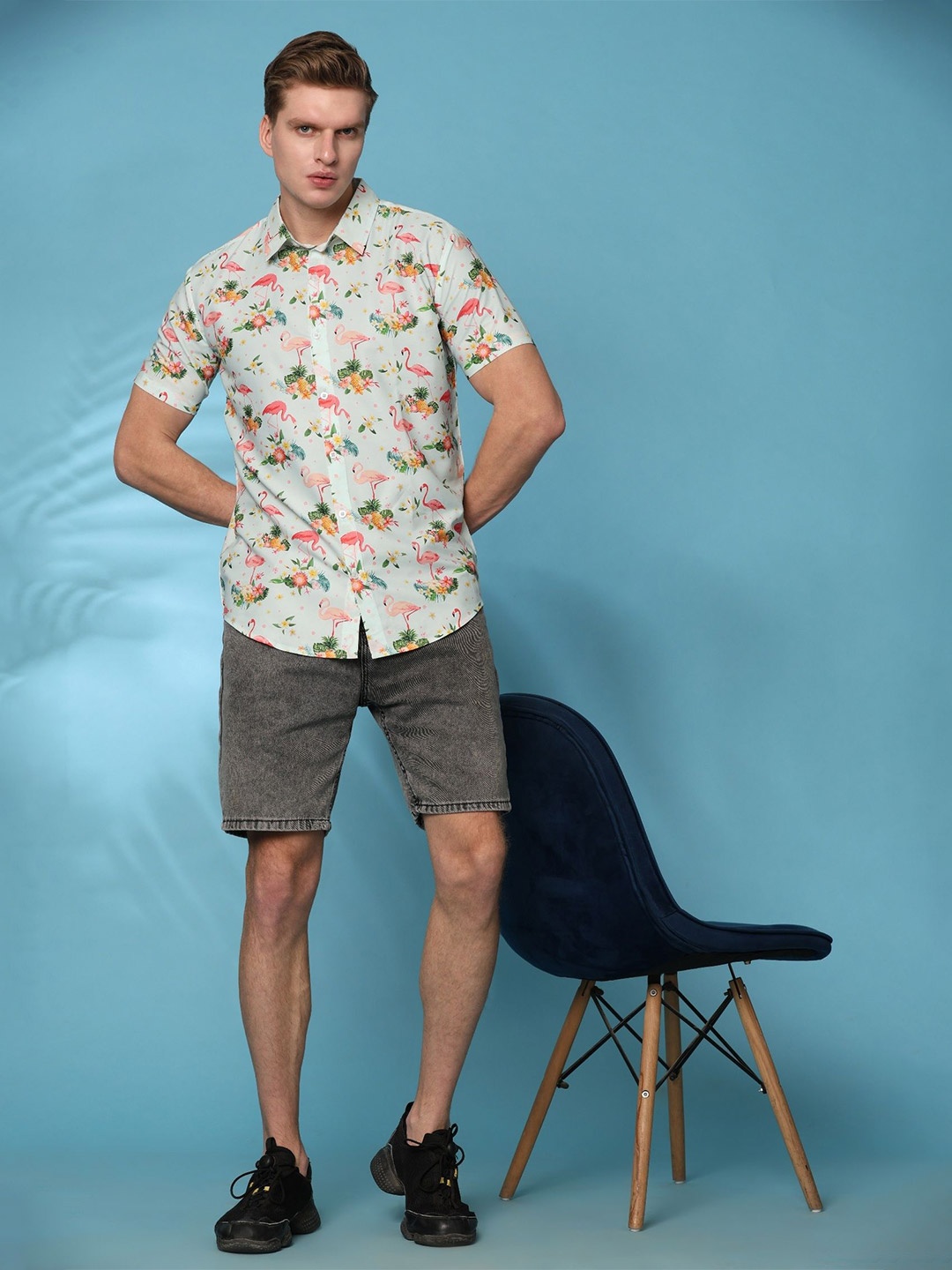 

Moda Rapido Men Standard Fit Spread Collar Graphic Printed Casual Shirt, Sea green