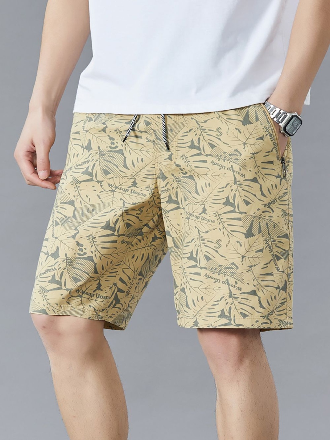 

StyleCast x Revolte Men Abstract Printed Cotton Shorts, Khaki