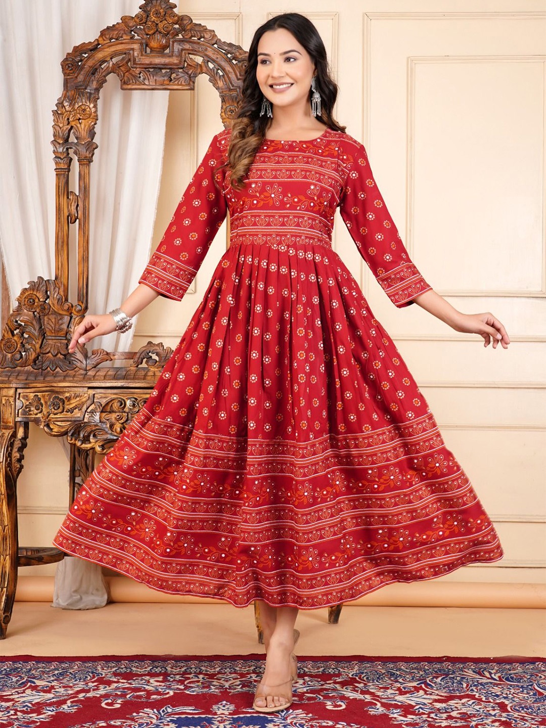 

Vorcia Febtex Women Printed Fit And Flare Maternity Ethnic Dresses, Maroon