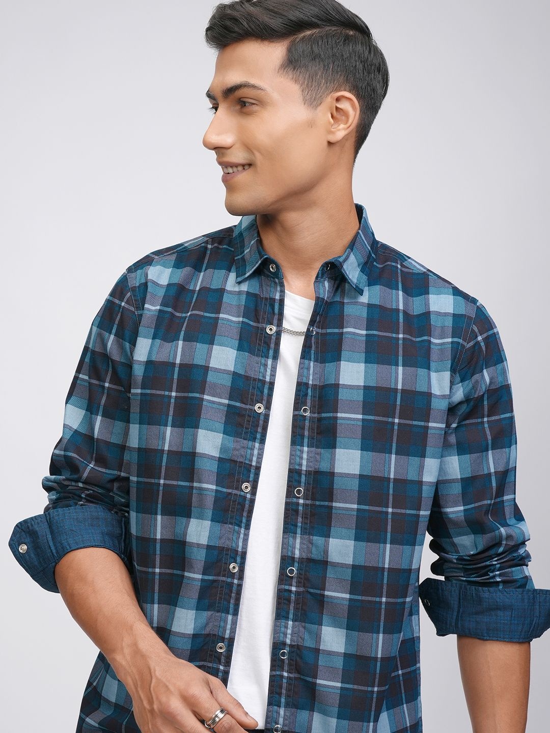 

LOCOMOTIVE Premium Men Reversible Printed Checked Regular Shirt, Blue