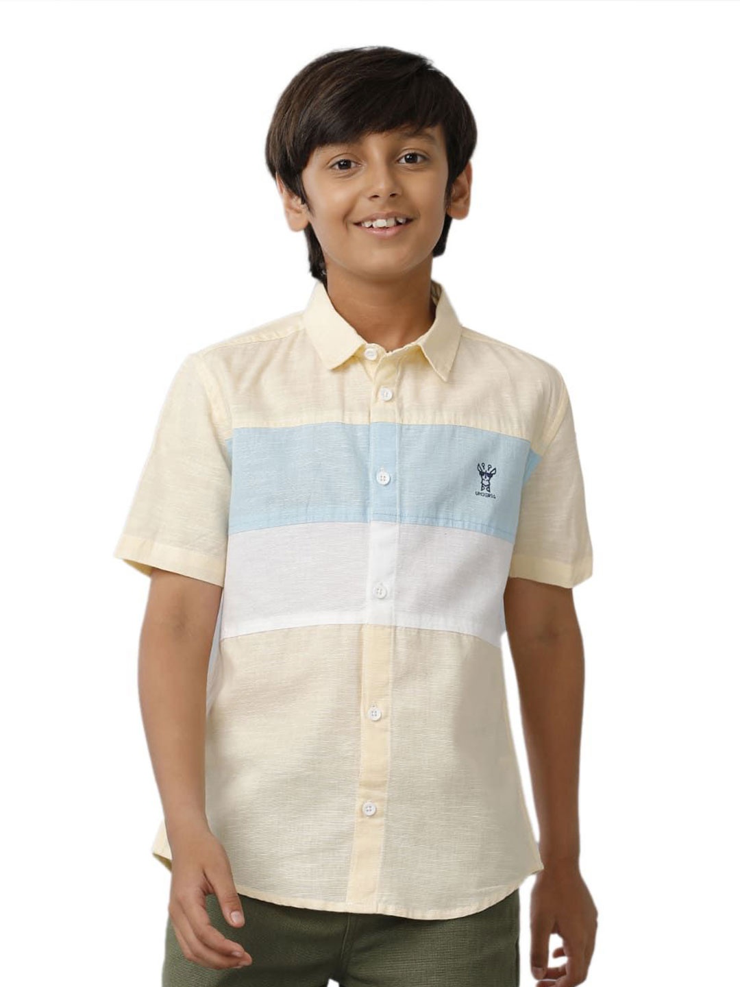 

UNDER FOURTEEN ONLY Boys Spread Collar Colourblocked Cotton Casual Shirt, Yellow