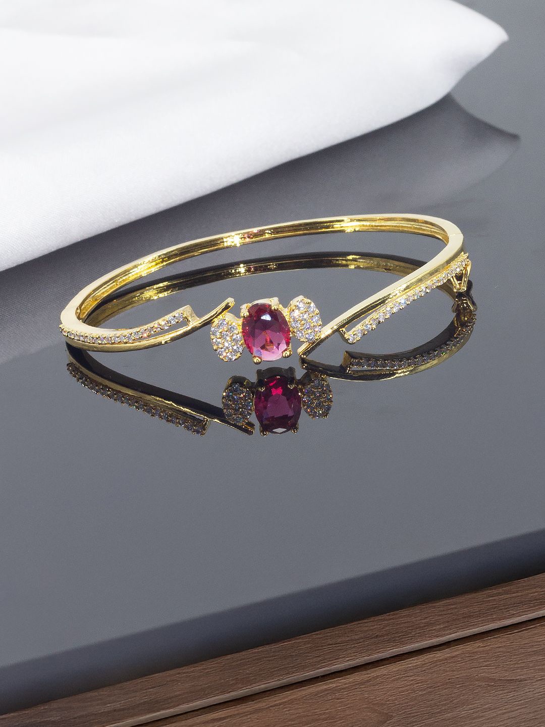 

PRIVIU Gold-Plated American Diamond Studded Bangle-Style Bracelet