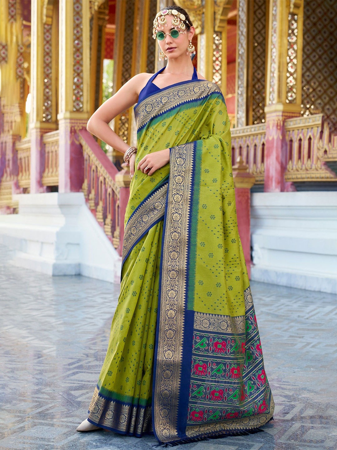 

MySilkLove Ethnic Motifs Zari Tussar Saree, Green
