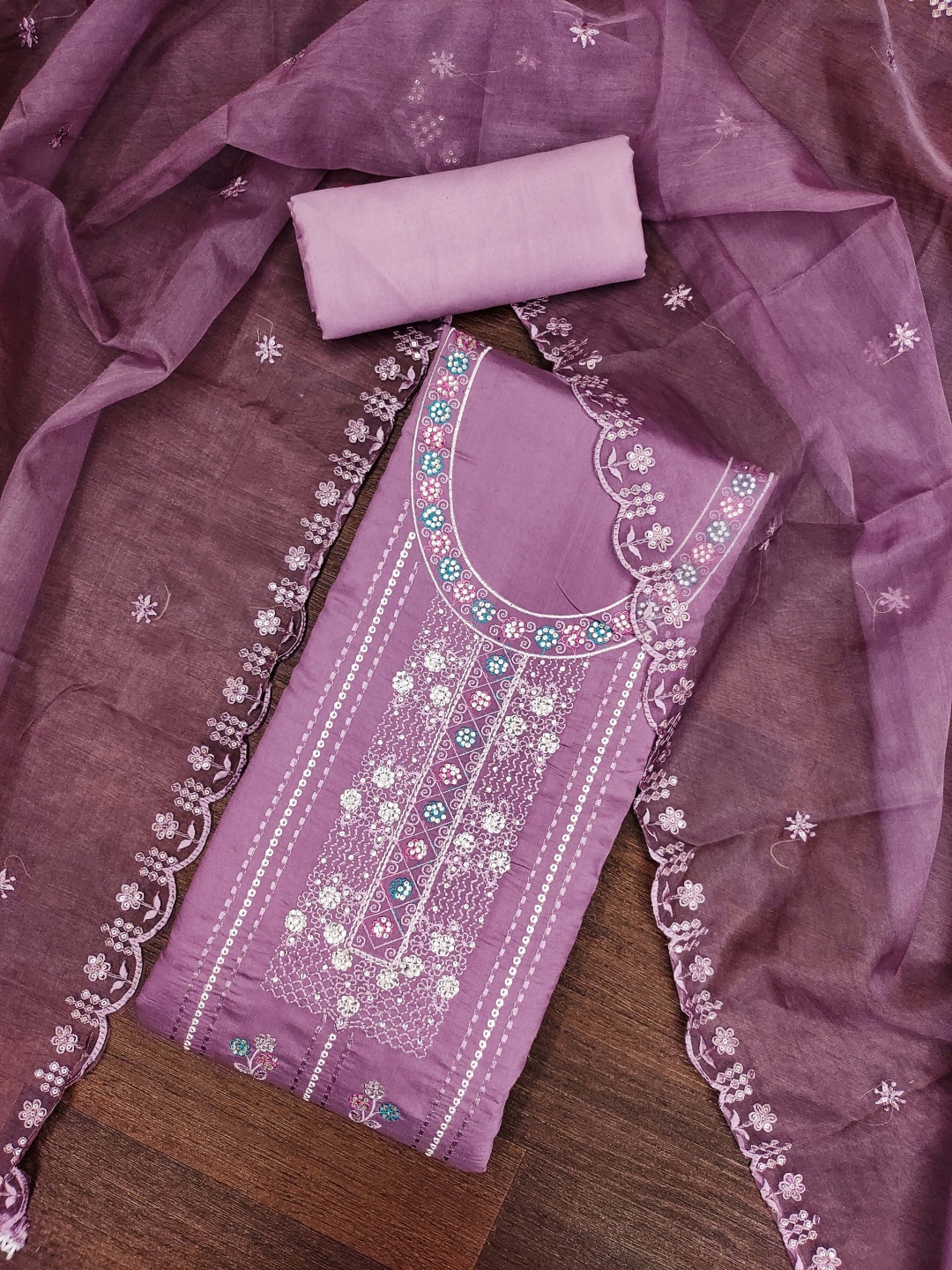 

MANVAA Floral Embroidered Beads and Stones Unstitched Dress Material, Purple