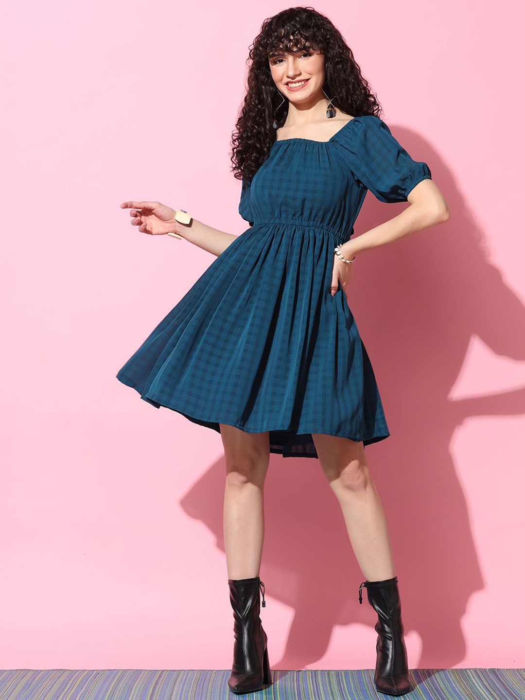 

Moda Rapido Checked Fit & Flare Dress, Teal