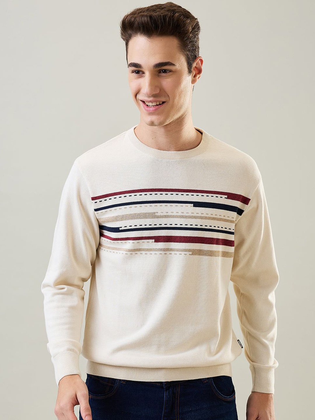 

TIM PARIS Men Striped Pullover, White