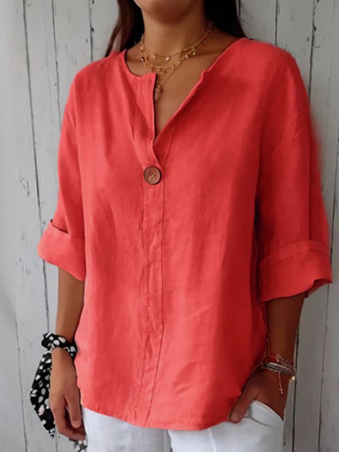 

StyleCast Women Mandarin Collar Top, Peach