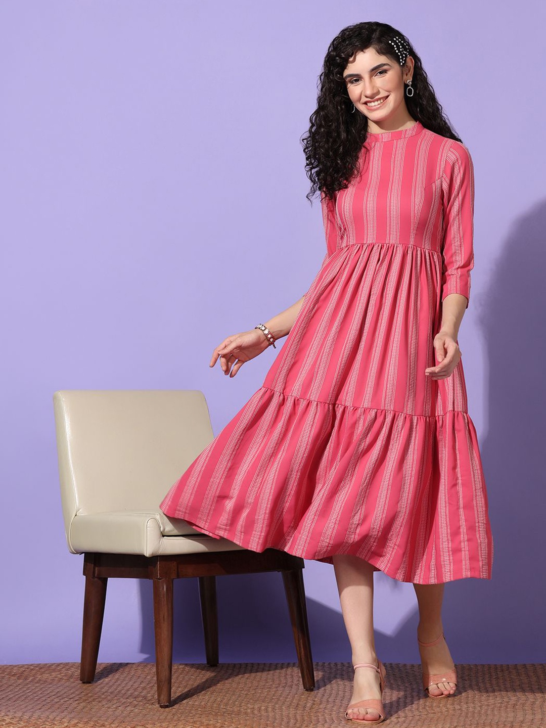 

Moda Rapido Printed Fit & Flare Midi Dress, Pink