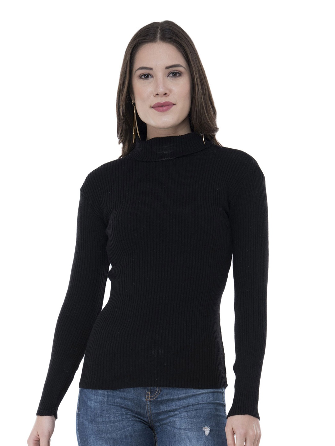 

IndiWeaves Women Ribbed Woollen Pullover Sweater, Black