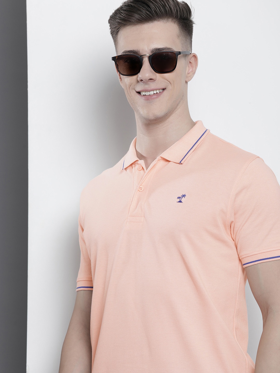 

The Indian Garage Co Men Solid Polo Collar T-shirt, Peach