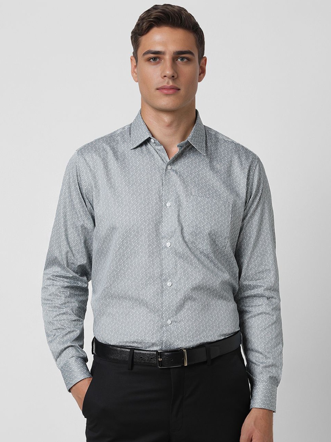 

Van Heusen Men Spread Collar Micro Ditsy Printed Cotton Formal Shirt, Grey