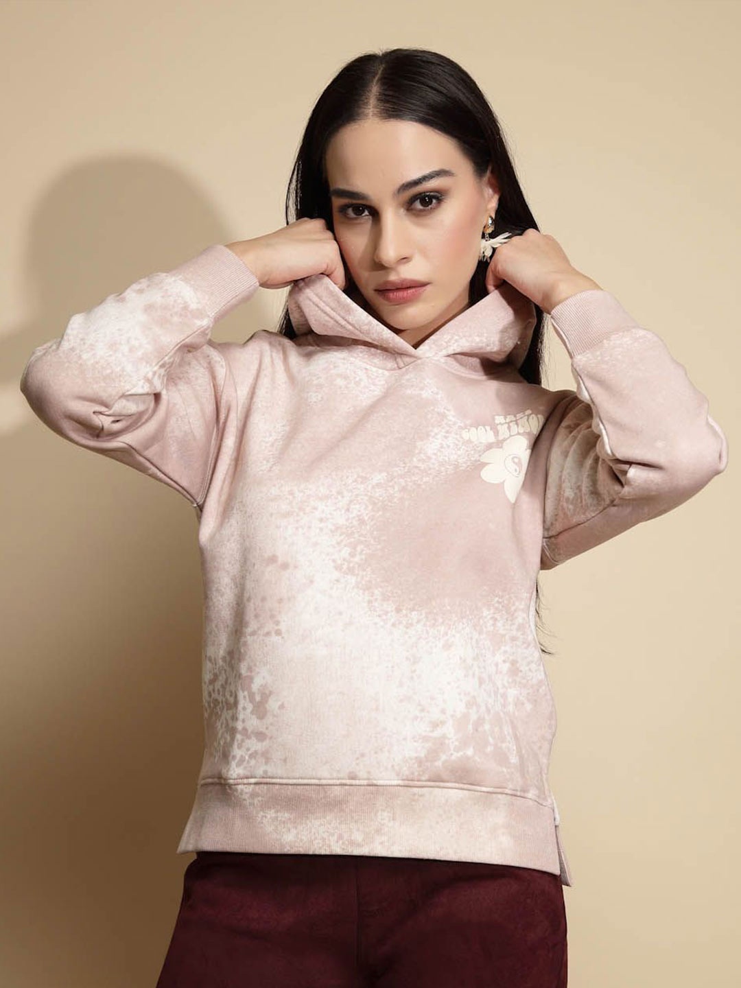 

Global Republic Women Printed Hooded Sweatshirt, Pink